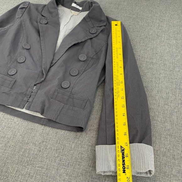 Ali & Kris Gray Jacket Medium Cuffed Long Sleeves Collared Cotton Button Detail - Picture 7 of 14